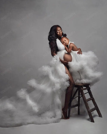 MQTIME  -  Sexy Bathrobe Robe Night Bathrobe  For Mother and Daughter Tiered Pleated Long Dress  Tulle Maternity Women Photo ShootCustom